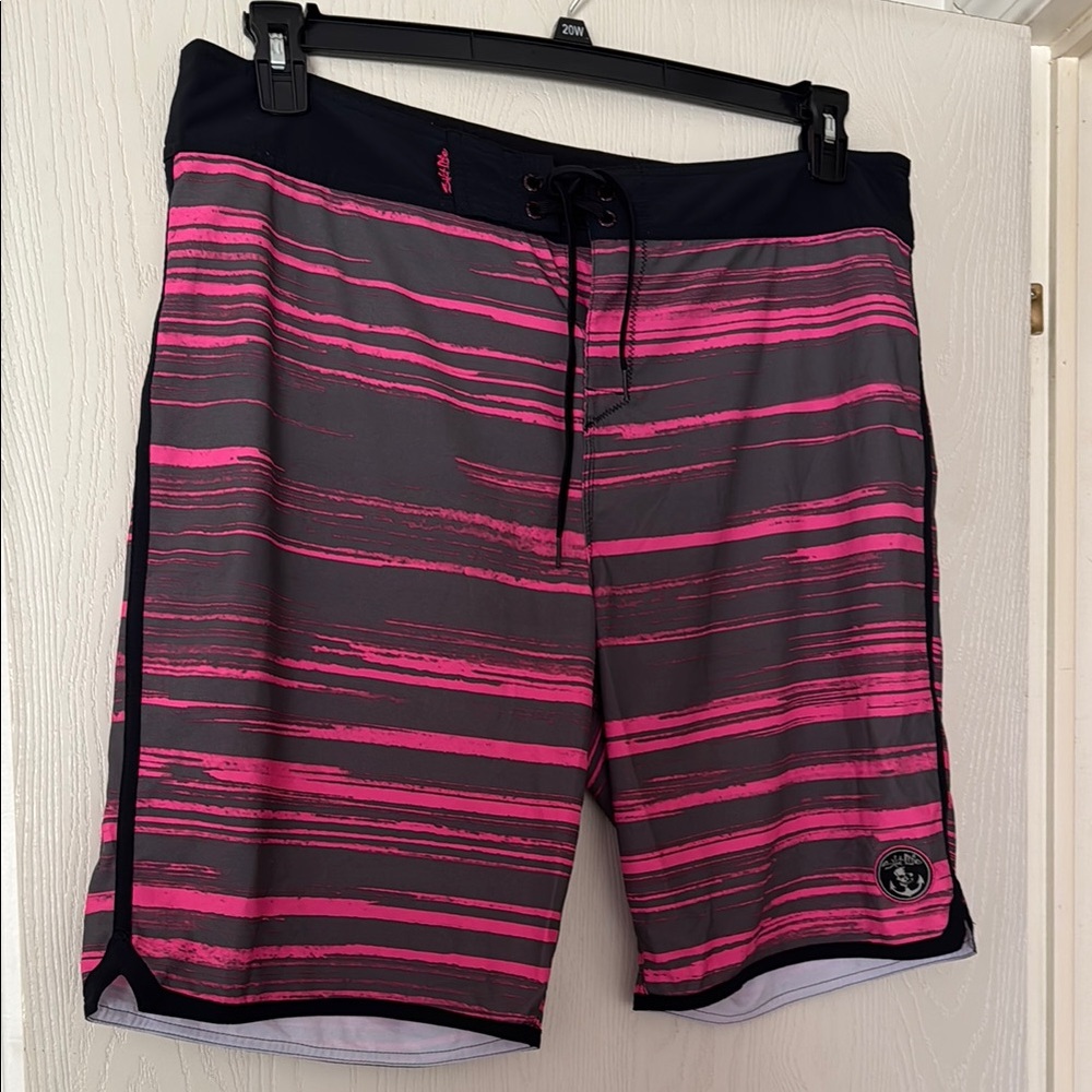 Salt Life Pink and Black Swim Trunks Dynamic Stripes